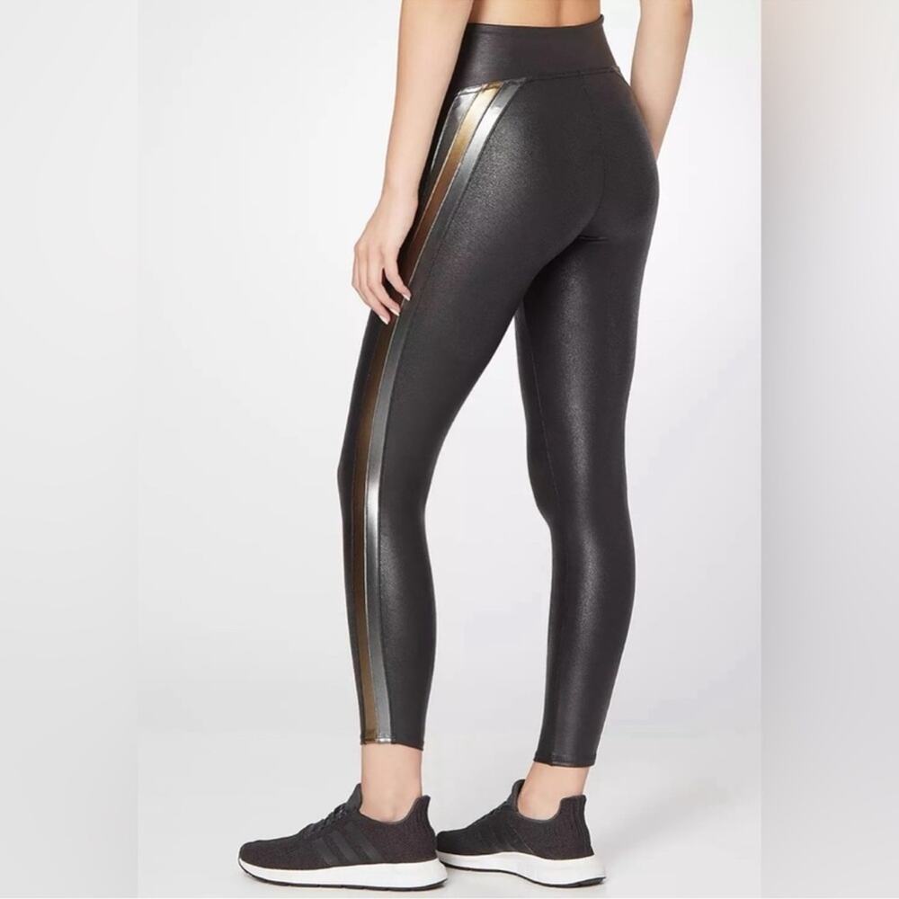 Spanx | Faux Leather Stripe Black Metallic Leggings